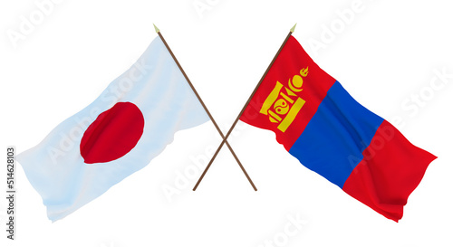 Background for designers, illustrators. National Independence Day. Flags Japan and Mongolia