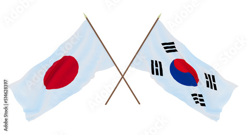 Background for designers, illustrators. National Independence Day. Flags Japan and South  Korea