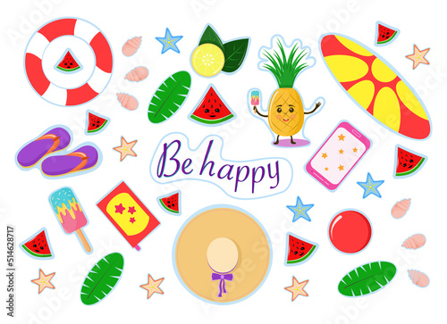 set of stickers theme - beach, mine, vacation.