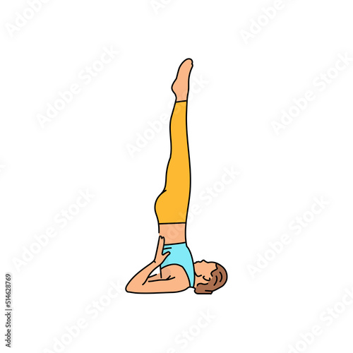 Sarvangasana pose of birch trees color line illustration. Pictogram for web page