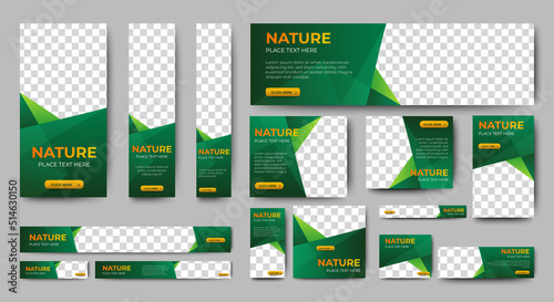 Nature banner design web template Set, Horizontal header web banner. Modern Gradient green cover header background for website design, Social Media Cover ads banner, flyer, invitation card