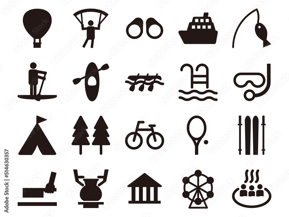 アウトドアレジャー関連アイコンのセット