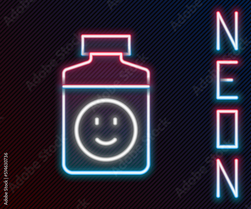 Glowing neon line Antidepressants icon isolated on black background. Colorful outline concept. Vector