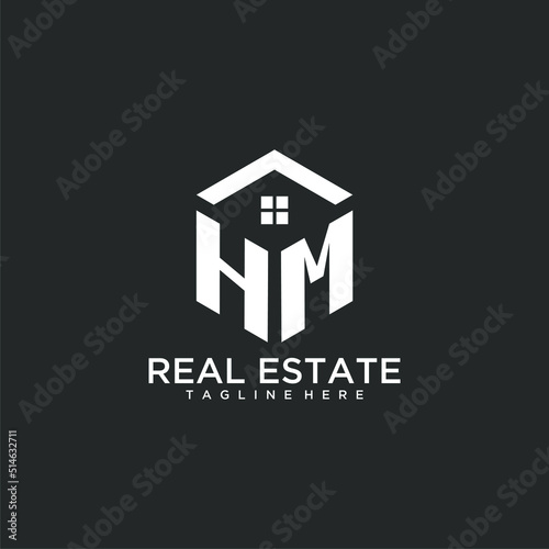 HM initial monogram logo for real estate with polygon shape creative design