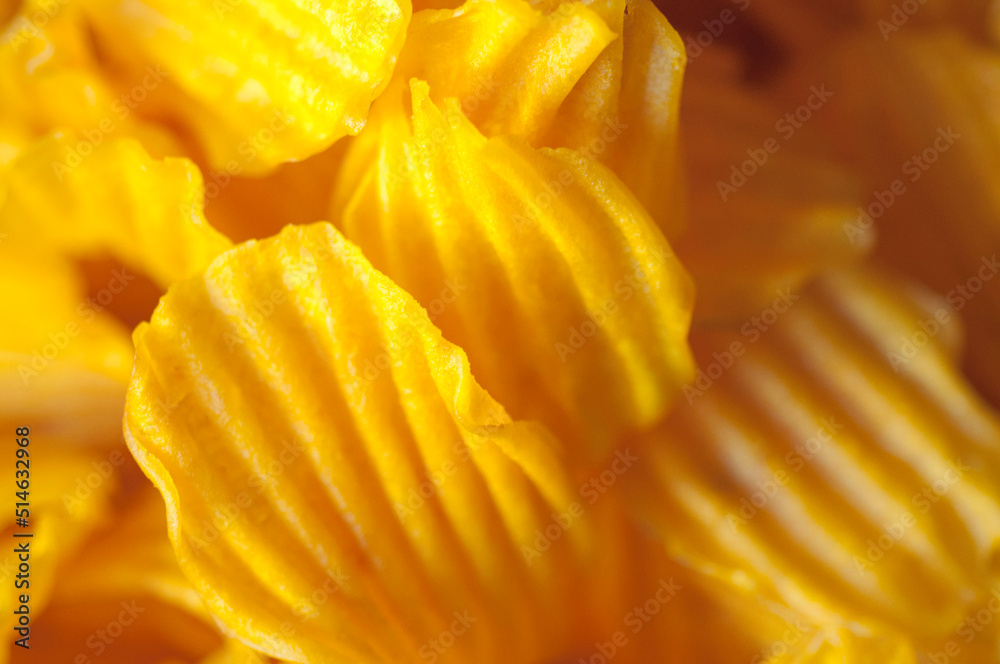 close-up, golden yellow, sweet potato chips, white background close-up, golden yellow, sweet potato chips, white background