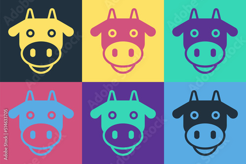 Pop art Cow head icon isolated on color background. Vector