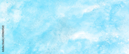 White and blue color frozen ice surface design abstract background. blue and white watercolor paint splash or blotch background with fringe bleed wash and bloom design.