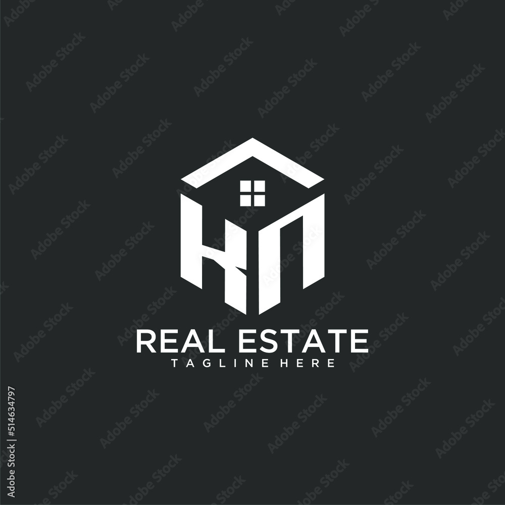KN initial monogram logo for real estate with polygon shape creative ...