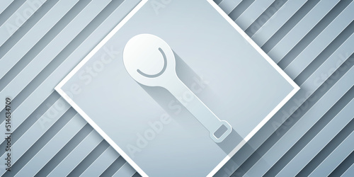 Paper cut Sauna ladle icon isolated on grey background. Paper art style. Vector