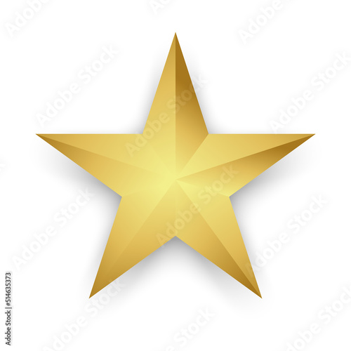 gold star with shadow isolated on white background for festive graphic design decoration