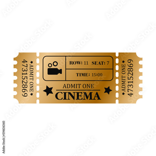 Golden cinema ticket. Admit one ticket	