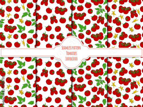 A set of seamless background. Vector graphics. Vegetable. Tomatoes. 1000x1000