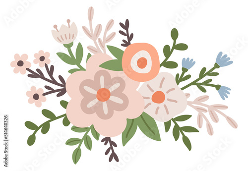 Minimalistic summer flowers bouquet. Spring florals simple bouquet vector illustration