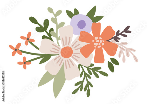 Spring florals simple bouquet. Minimalistic summer flowers bouquet vector illustration