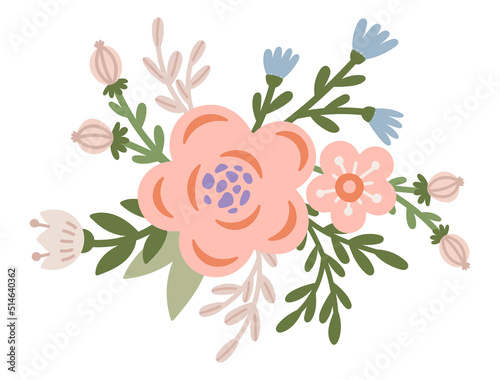 Fototapeta Naklejka Na Ścianę i Meble -  Summer florals vector bouquet. Minimalistic spring flowers bouquet illustration