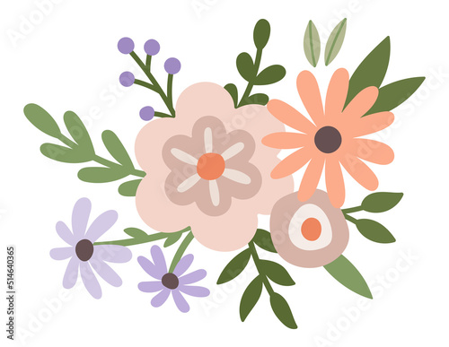 Summer flowers vector bouquet. Minimalistic spring florals bouquet illustration