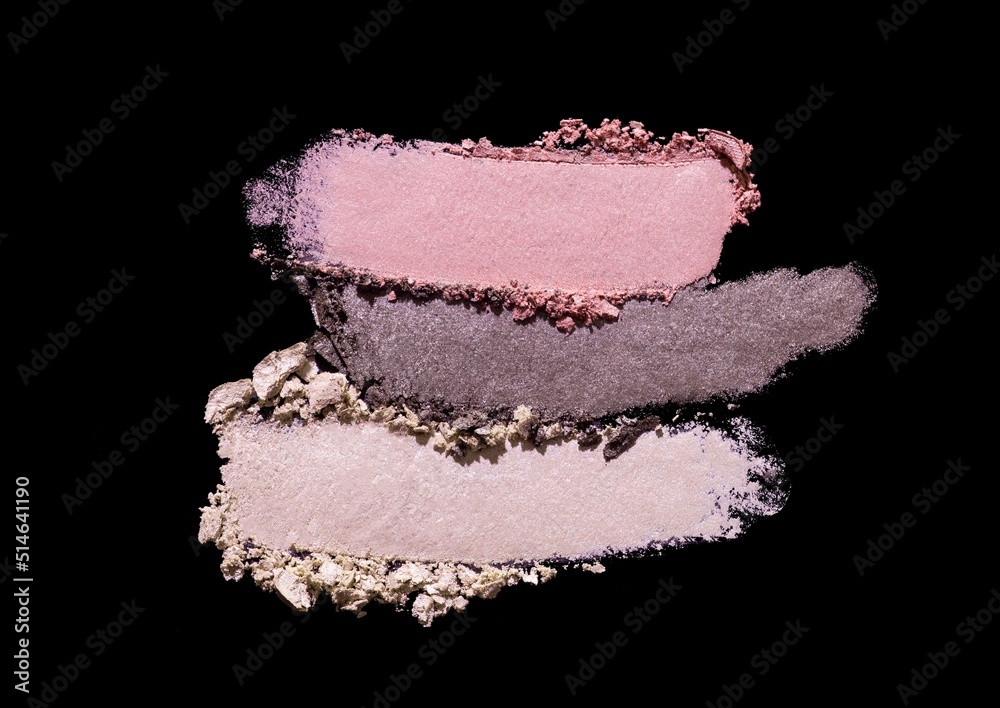 Eye shadow blush pink and brown shimmer holographic and matte multi tone texture background white isolated Eye shadow blush pink and brown shimmer holographic and matte multi tone texture background white isolated