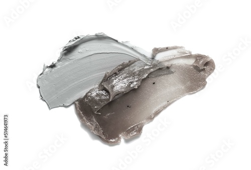 Gray cosmetic mask smudge sample texture. Mud, charcoal or clay cleansing mask or face foam. Body slimming cream.