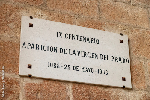 Ciudad Real, Spain. Plaque inside the Catedral de Nuestra Senora del Prado (Our Lady Saint Mary of the Prado Cathedral)