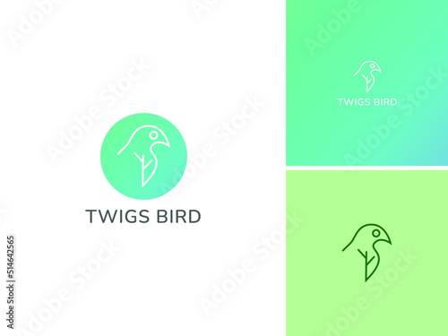 ILLUSTRATION ABSTRACT TWIG BIRD LOGO DESIGN SIMPLE LINE DESIGN VECTOR