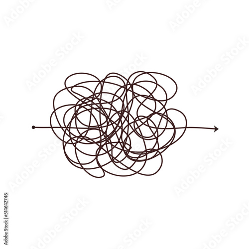 Simple line and complex easy way. Scribble doodle chaos mindset. Problem solving, difficult line. Vector hand drawn concept path