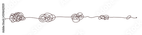 Simple line and complex easy way. Scribble doodle chaos mindset. Problem solving, difficult line. Vector hand drawn concept path