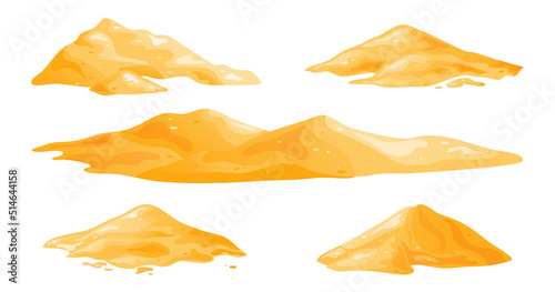 Sand pile, heap, sandy dune isolated on white background. Decorative design element of manufacturing material. Cartoon vector illustration