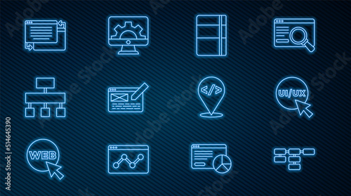 Set line Site map, UI or UX design, Sketchbook album, Front end development and Web icon. Vector