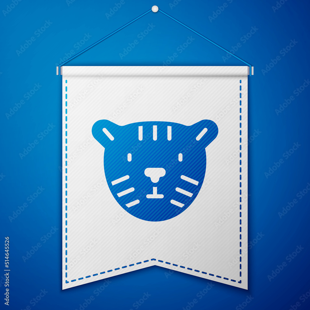 Blue Tiger head icon isolated on blue background. White pennant template. Vector Blue Tiger head icon isolated on blue background. White pennant template. Vector