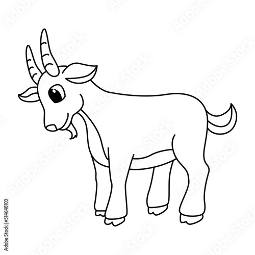 Cute goat cartoon coloring page illustration vector. For kids coloring book.