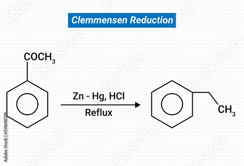 Clemmensen Reduction: The reduction of carbonyl groups of aldehydes and ketones to methylene groups with amalgamated Zinc and concentrated HCl.