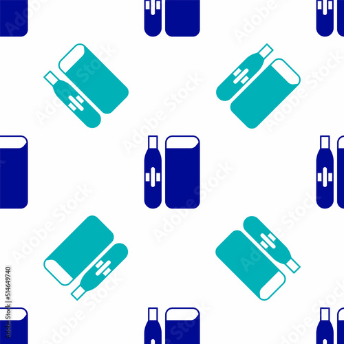 Blue Electronic cigarette icon isolated seamless pattern on white background. Vape smoking tool. Vaporizer Device. Vector