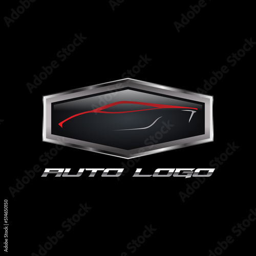 Car with silver badge for automotive logo design 