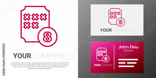 Logotype line Bingo or lottery ball on bingo card with lucky numbers icon isolated on white background. Logo design template element. Vector