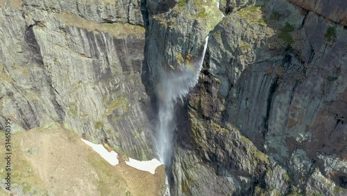 Aerial drone 4K view of Raisko Praskalo waterfall in Central Balkan National Park near Botev Peak and town of Kalofer, Balkan Mountain, one of the tallest waterfalls in Bulgaria photo