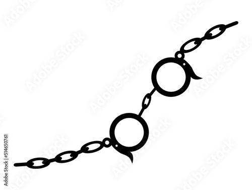 silhouette drawing of handcuffs shackles with a chain for a criminal. Vector humorous illustration. Sign