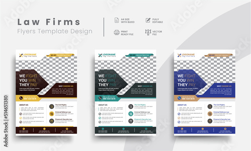 Professional corporate lawyer illustrator flyer templates for law firm brand identity promotion. Modern business attorney simple flyer design with the judicial background.