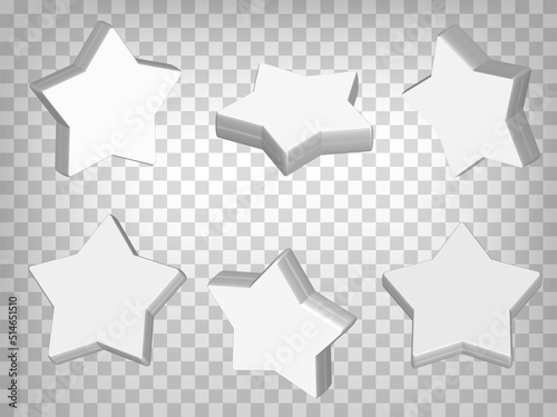 Set of perspective projections 3d star model icons on transparent background. 3d five pointed star. Abstract concept of graphic elements for your web site design, app, UI. EPS 10