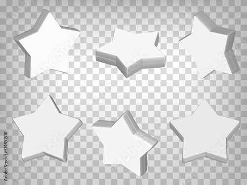 Set of perspective projections 3d star model icons on transparent background.  3d five pointed star.  Abstract concept of graphic elements for your web site design, app, UI. EPS 10