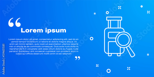 White line Airline service of finding lost baggage icon isolated on blue background. Search luggage. Vector
