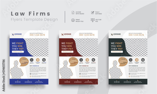 Professional corporate lawyer illustrator flyer templates for law firm brand identity promotion. Modern business attorney simple flyer design with the judicial background.