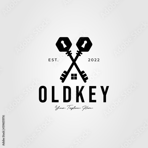 hexagon key or lock house logo vector illustration design