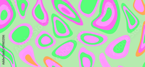 Psychedelic groovy background with colorful melting blobs and circles in retro 60s hippie art style.