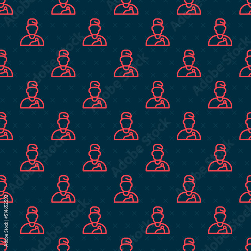 Red line Wizard warlock icon isolated seamless pattern on black background. Vector