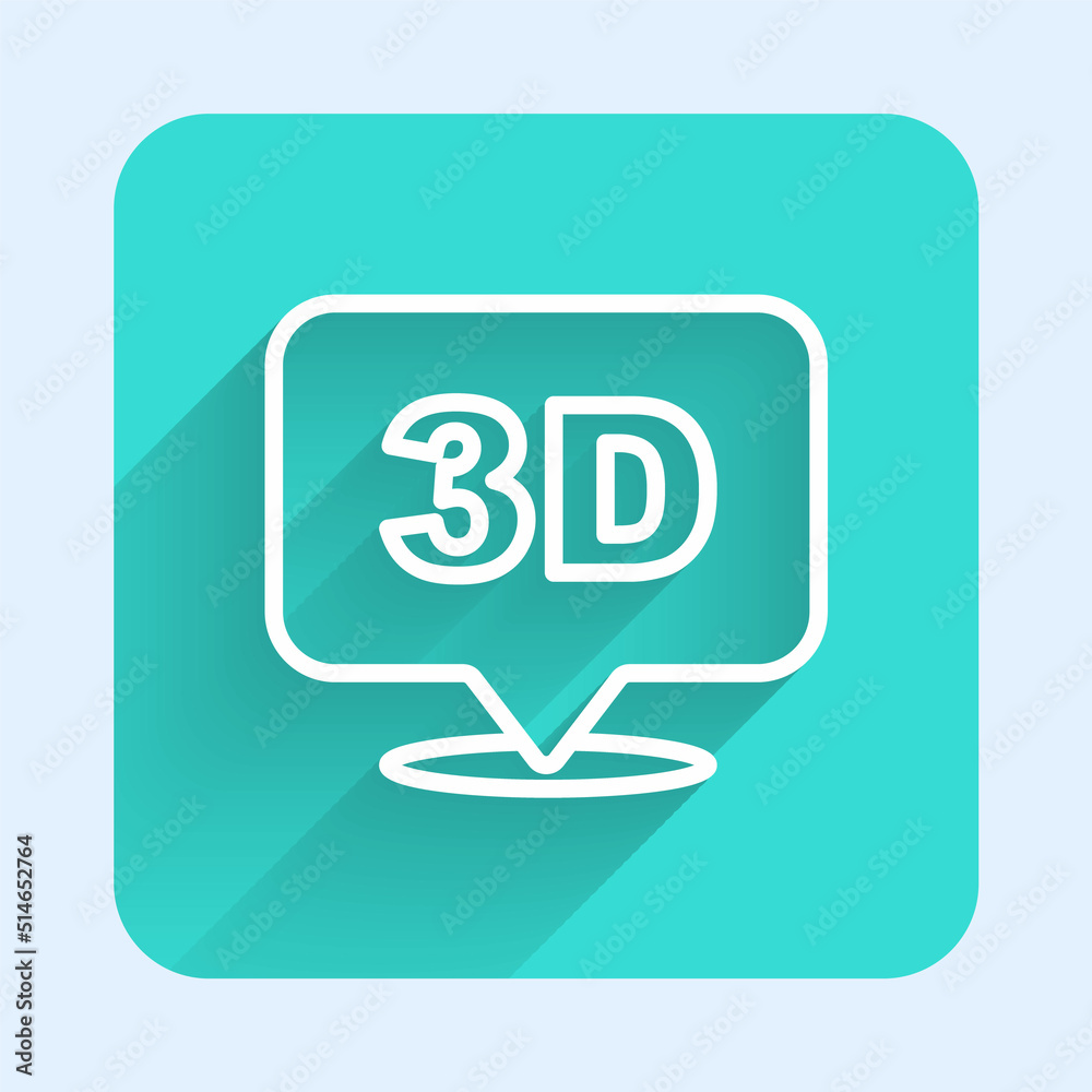 White line 3D word icon isolated with long shadow background. Green square button. Vector White line 3D word icon isolated with long shadow background. Green square button. Vector