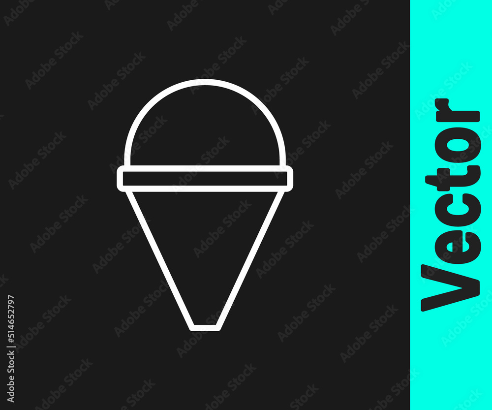 Obraz premium White line Fire cone bucket icon isolated on black background. Metal cone bucket empty or with water for fire fighting. Vector