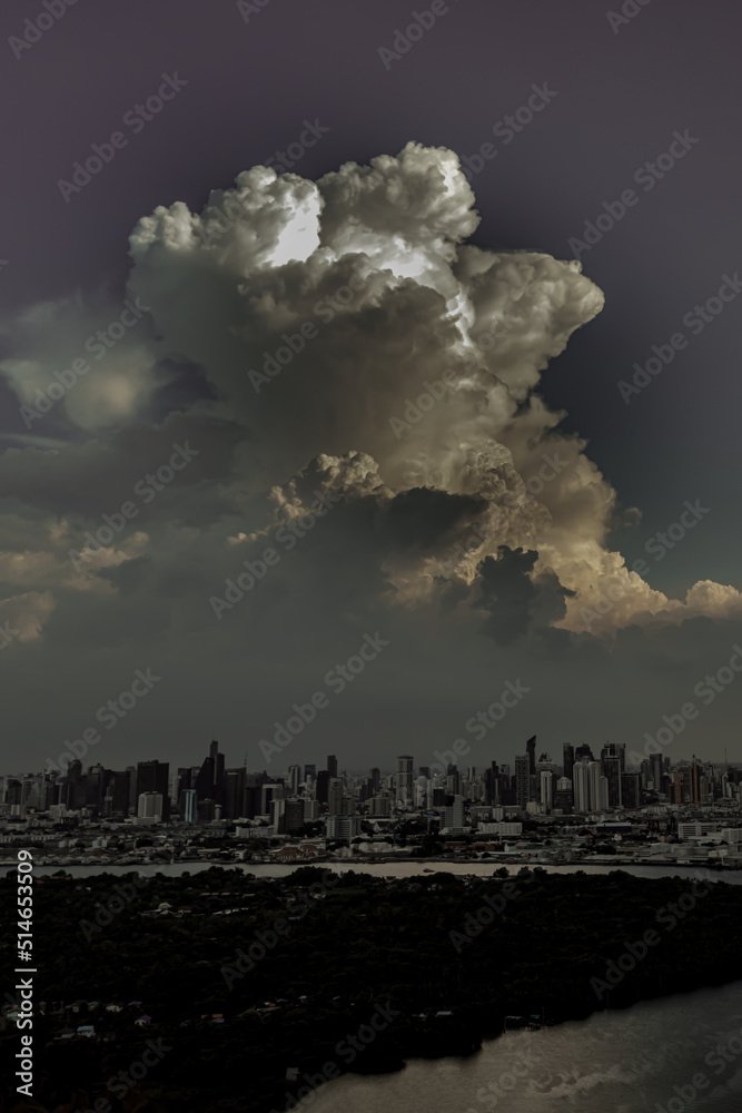 Aerial view of evening time over large metropol city in Asia. Beautiful sky and cloud with tall building and skyscraper in background. Copy space, No focus, specifically. Aerial view of evening time over large metropol city in Asia. Beautiful sky and cloud with tall building and skyscraper in background. Copy space, No focus, specifically.