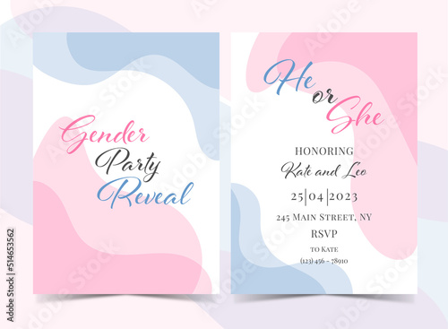 Invitation for gender reveal party with pregnant mother. Vector flat illustration for card, , design, flyer, poster, decor, banner, web, advertising. Beautiful girl, woman.