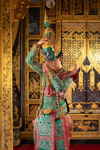 Tosakan is giants in literature. the main character in the Ramayana poem. (Khon). Thai culture dancing art in masked khon.