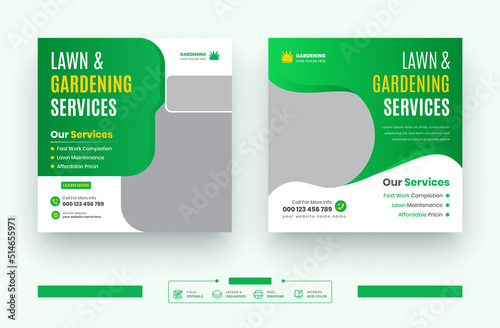 Lawn Gardening Services Social Media Post Or Care Garden Services Square Flyer Template Design Set Social Media Post Web Banner Design